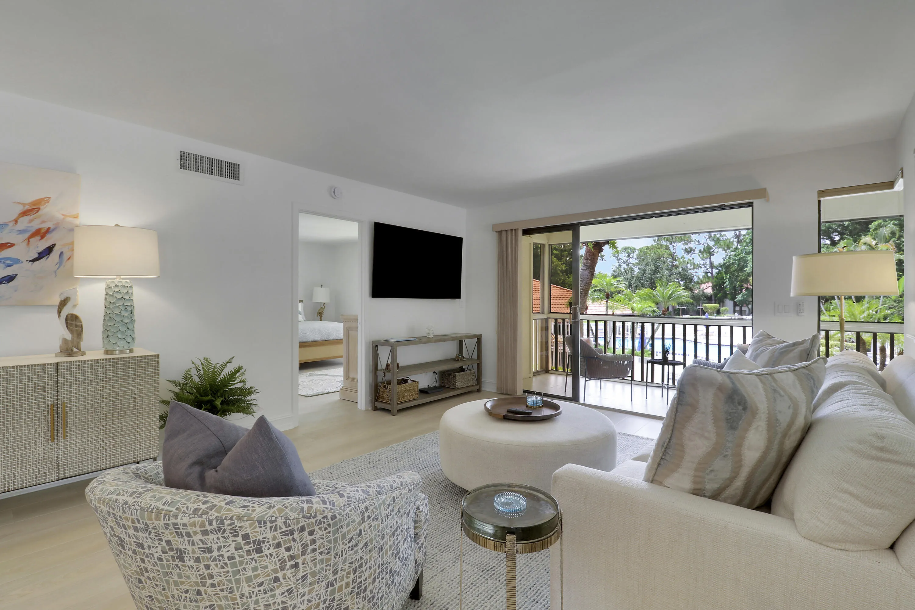 The master bedroom is located alongside the living room.