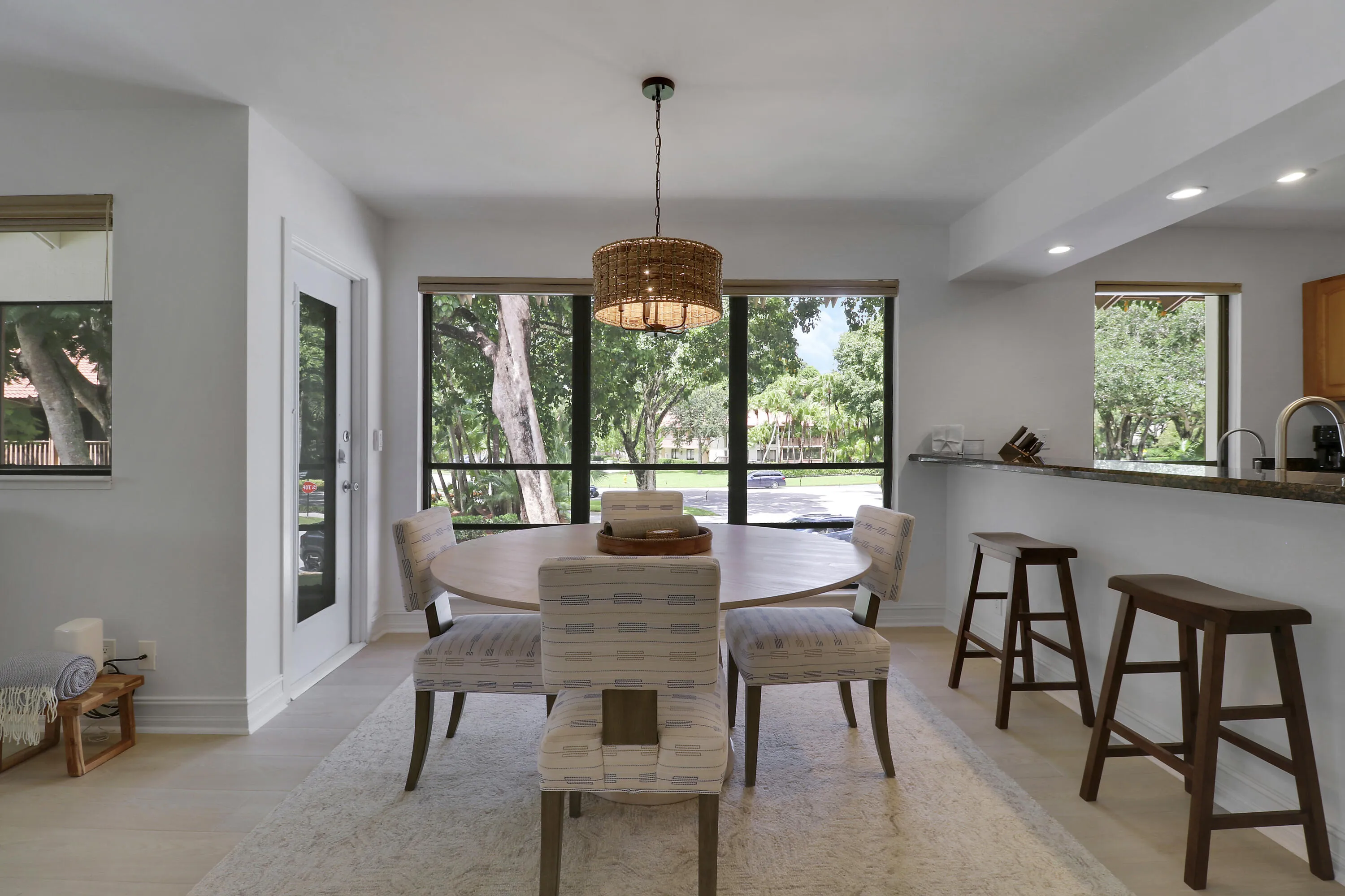 Dine at the dining table or the breakfast bar.