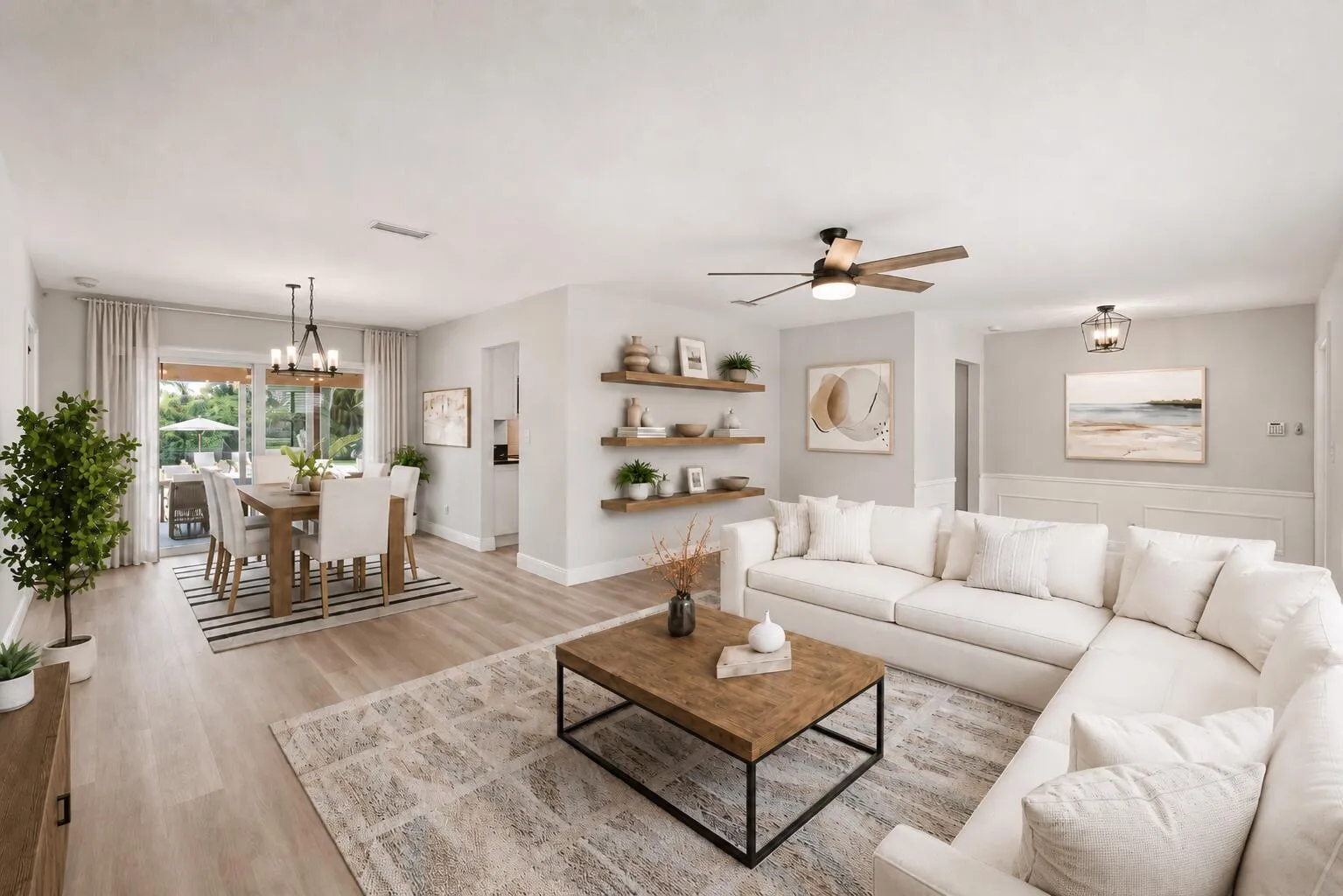 Living Room Open to Dining Room. Virtually Staged.