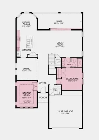 Floor 1 - Additional highlights Include: shower in place of tub at bath 4, pocket slider at great room, outdoor kitchen rough-in, deluxe primary shower and garden tub, and whole house impact windows