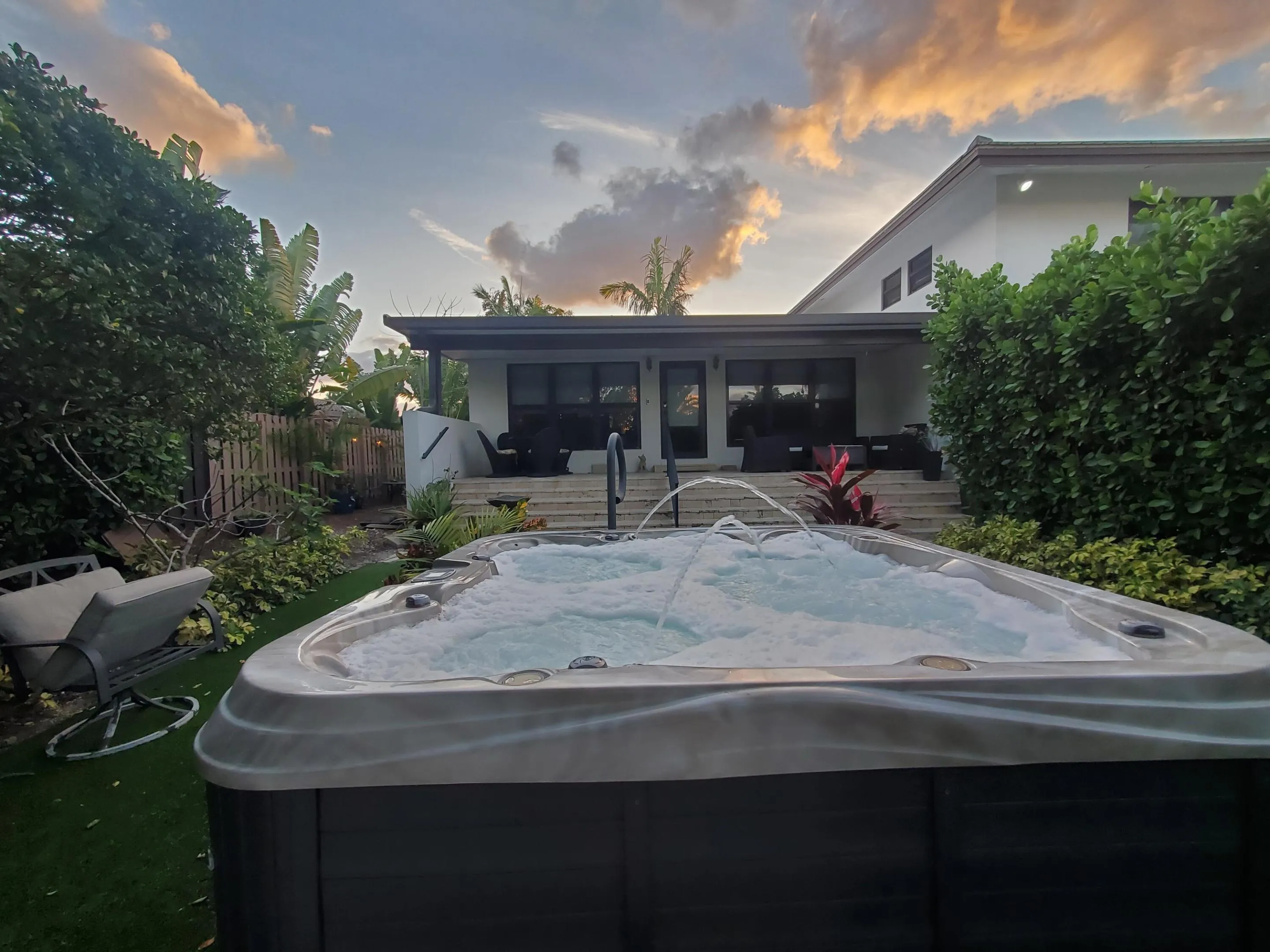 Front Patio/Porch and hot tub.