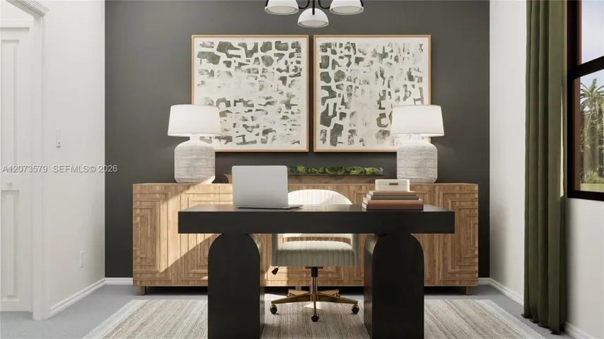 The bedrooms are flexible spaces that can be easily changed to suit the evolving needs of the home, whether as a guest suite or a stylish office, as shown here.
