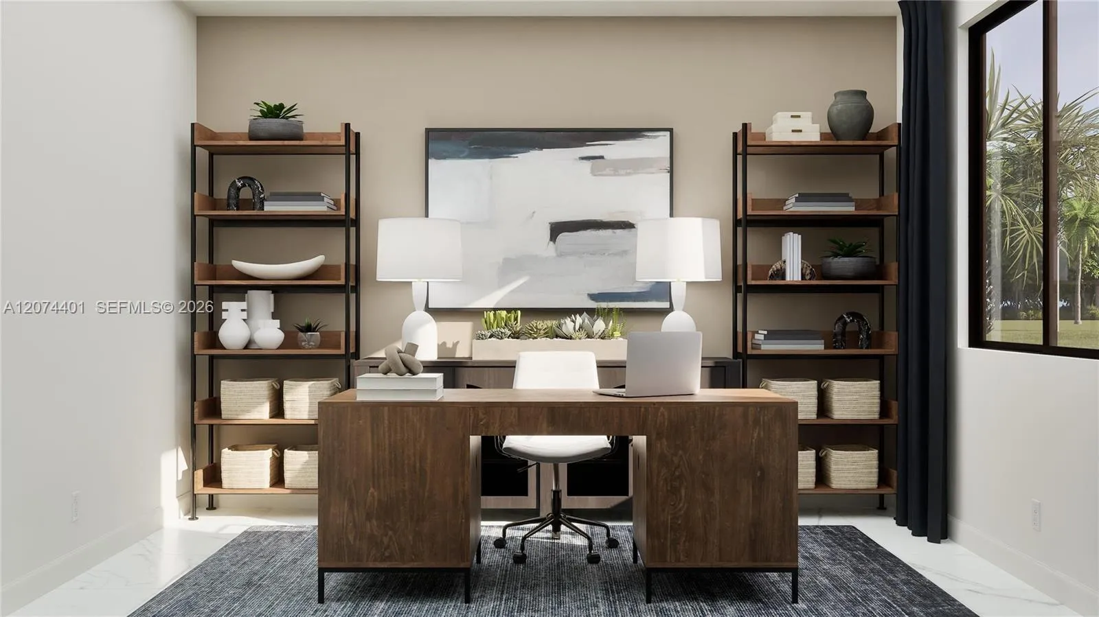 Work remotely in style from this first-floor office that separates professional focus from household distractions.