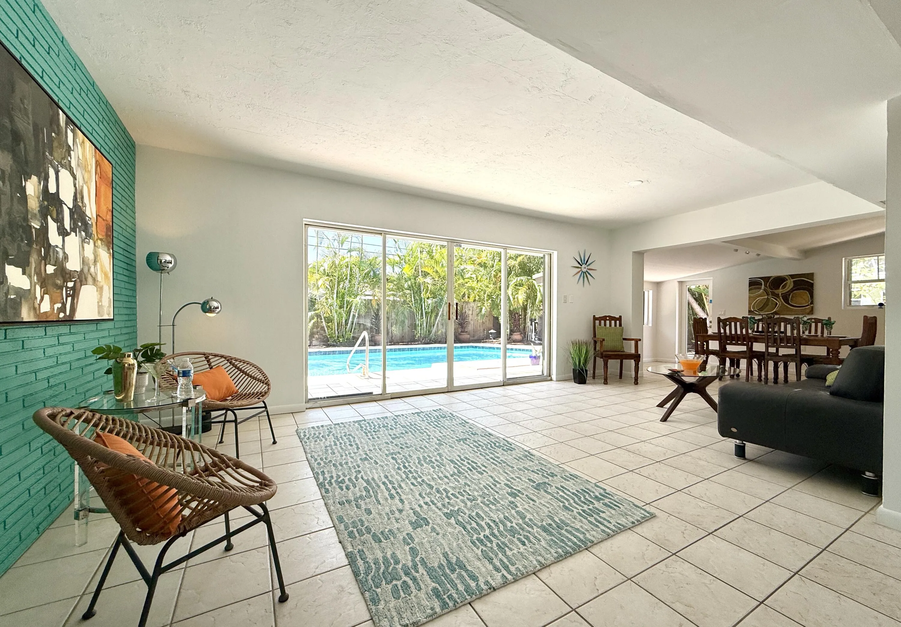 Open plan with views of the pool