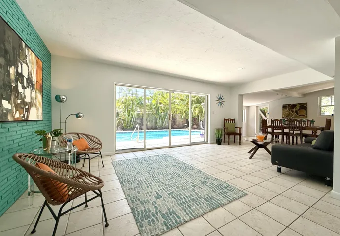 Open plan with views of the pool