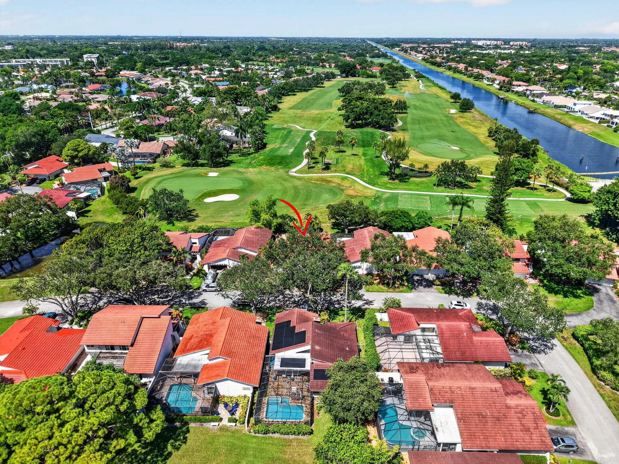 Aerial view-NEW ROOF and gutters. C-14 canal to Boca and the Everglades.