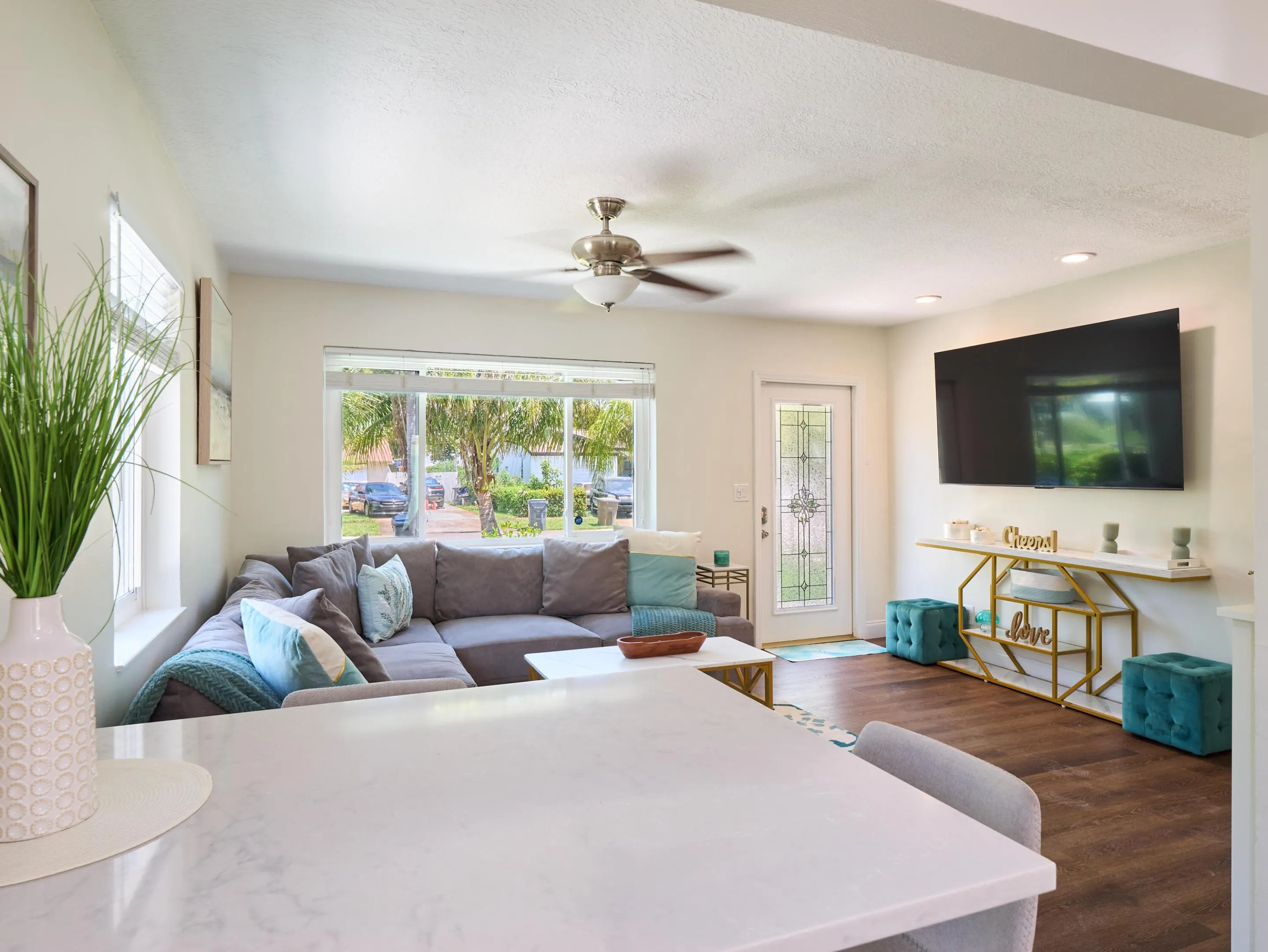 view from kitchen nook sitting area