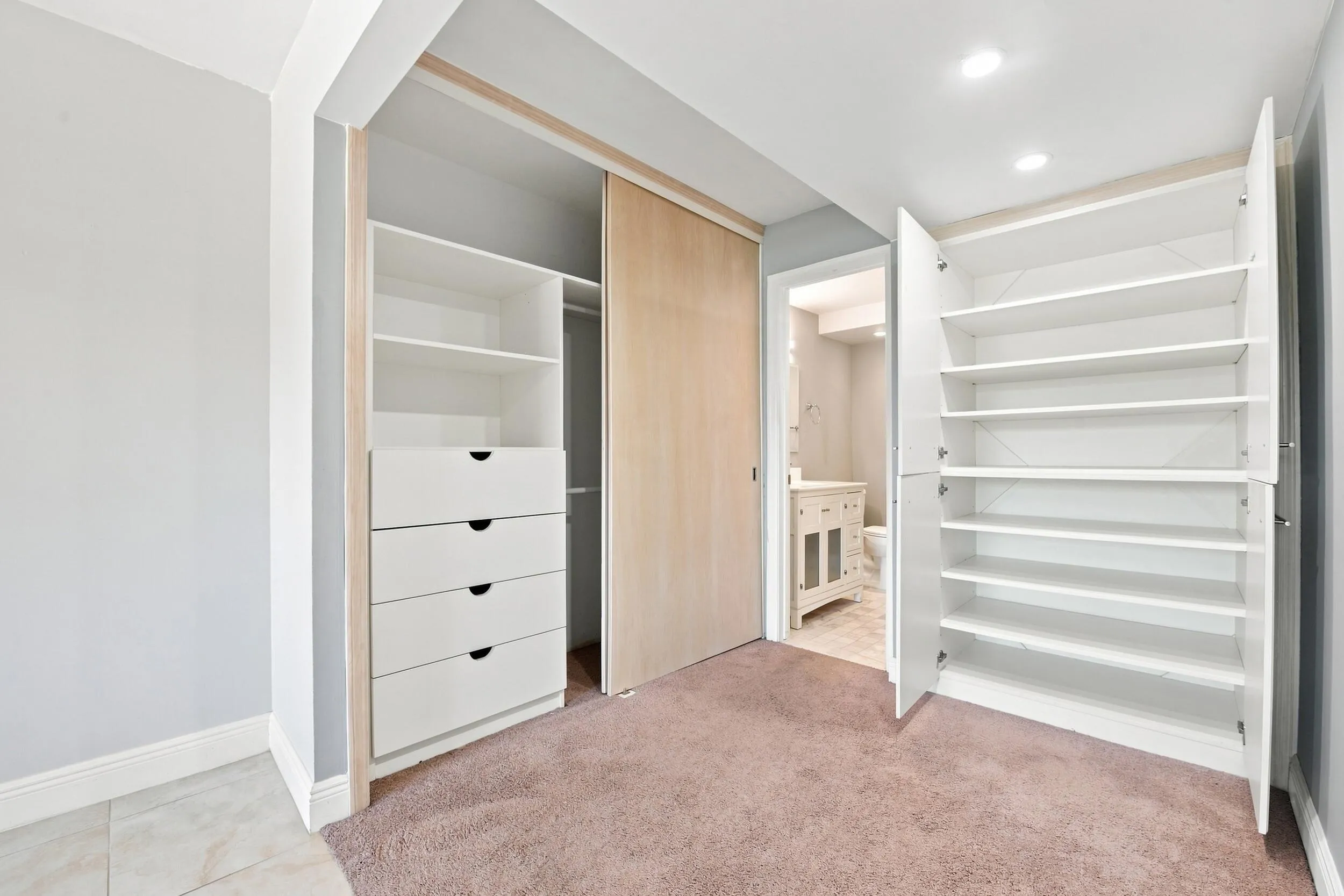 Dedicated dressing area with generous closet space