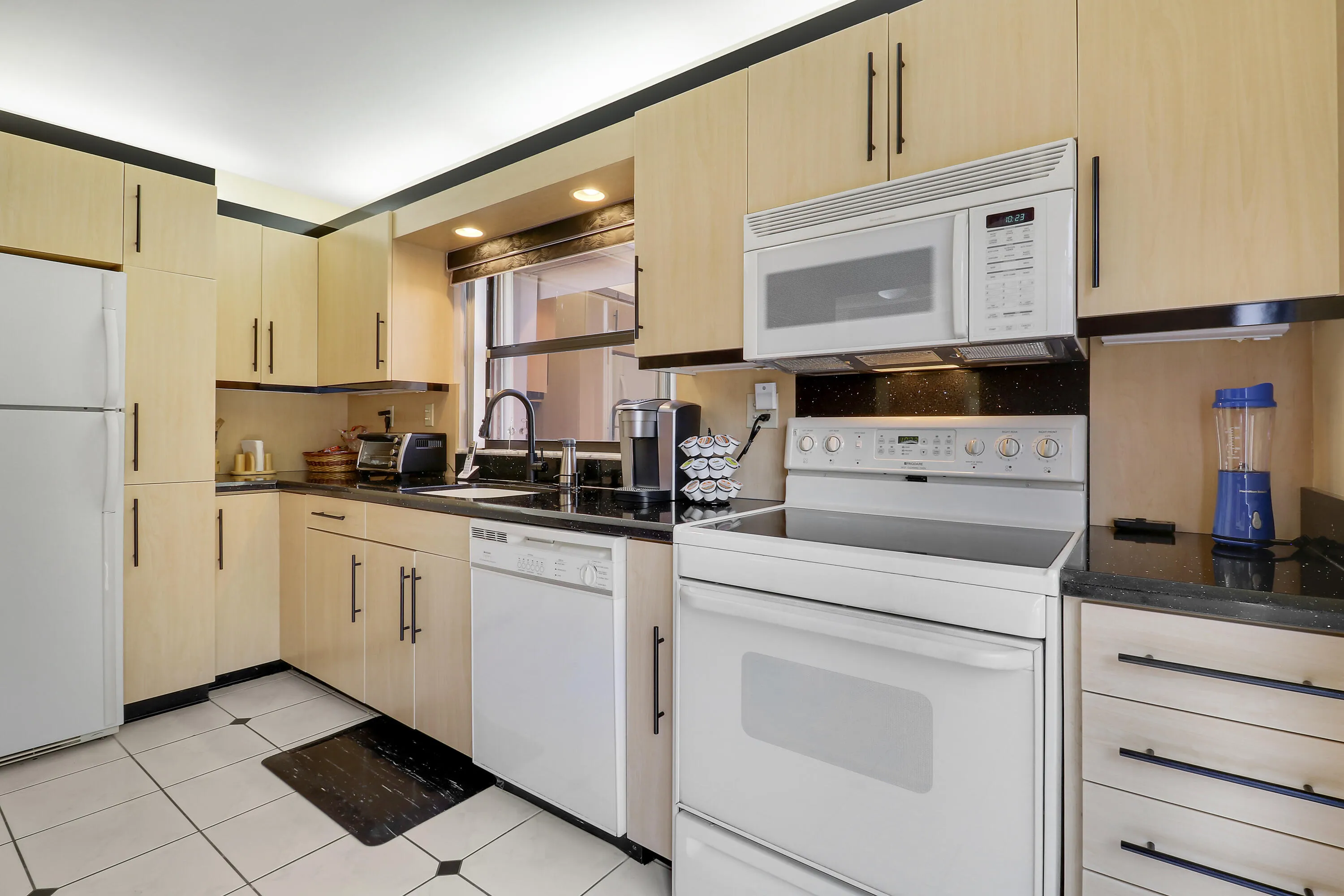 Enjoy ample cabinets and full sized appliances.