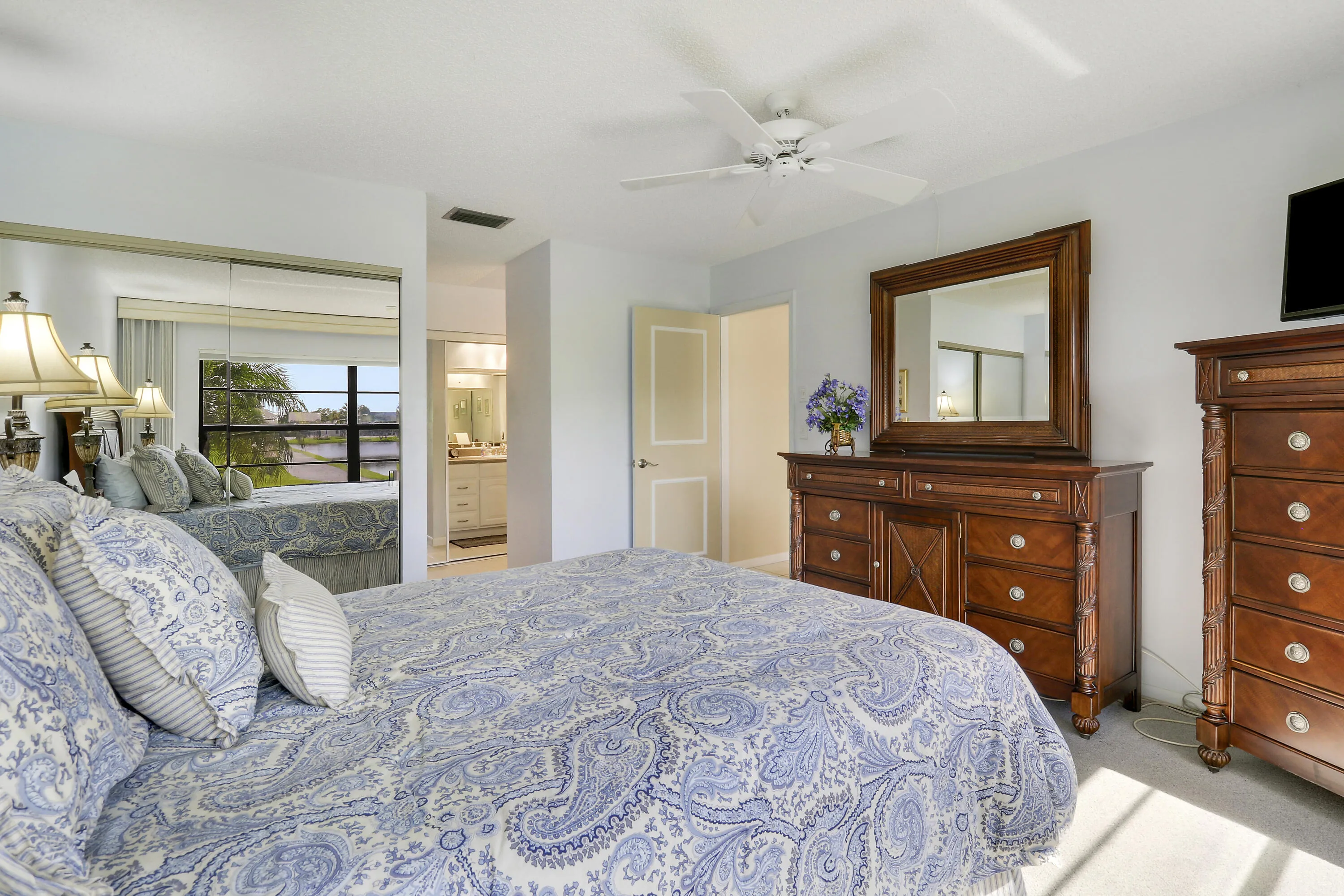 The master bathroom and closet space is to your right as you enter the room.