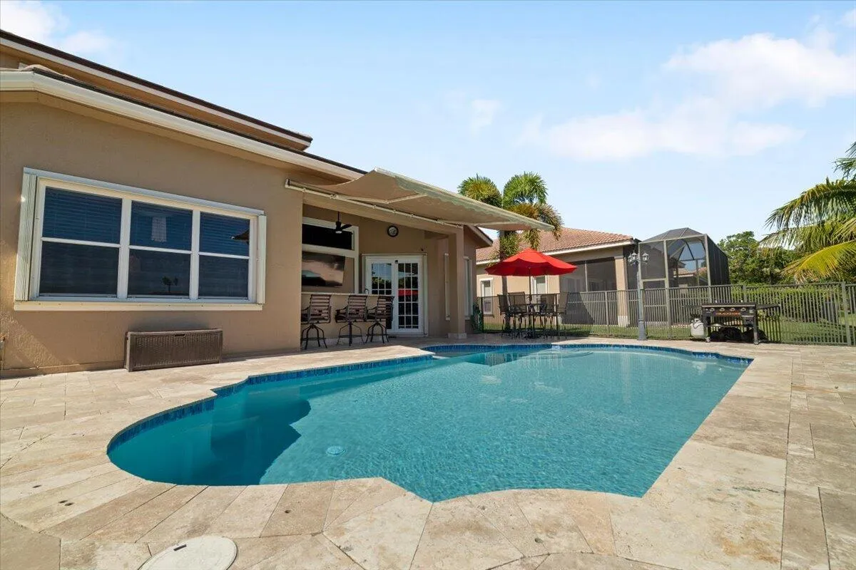 Let the kids swim & splash in the multi colored LED pool while the parents Grill and Hibachi and enjoy cocktails at the awning shaded bar.