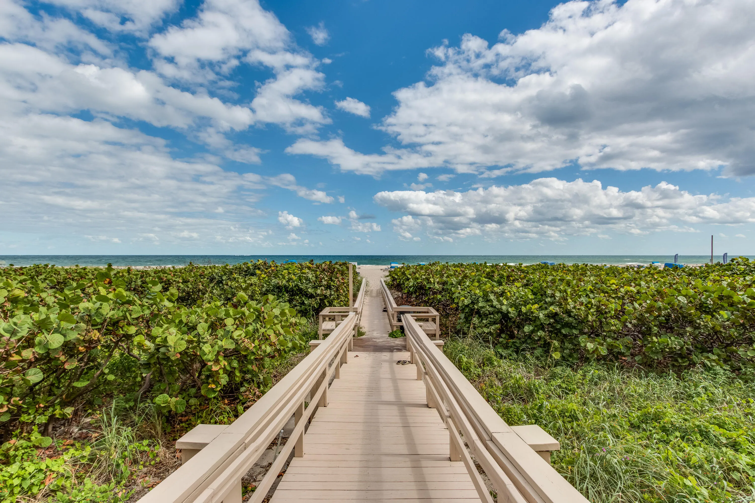 The gated Tiara entrance provides a landscaped arrival along North Ocean Drive.