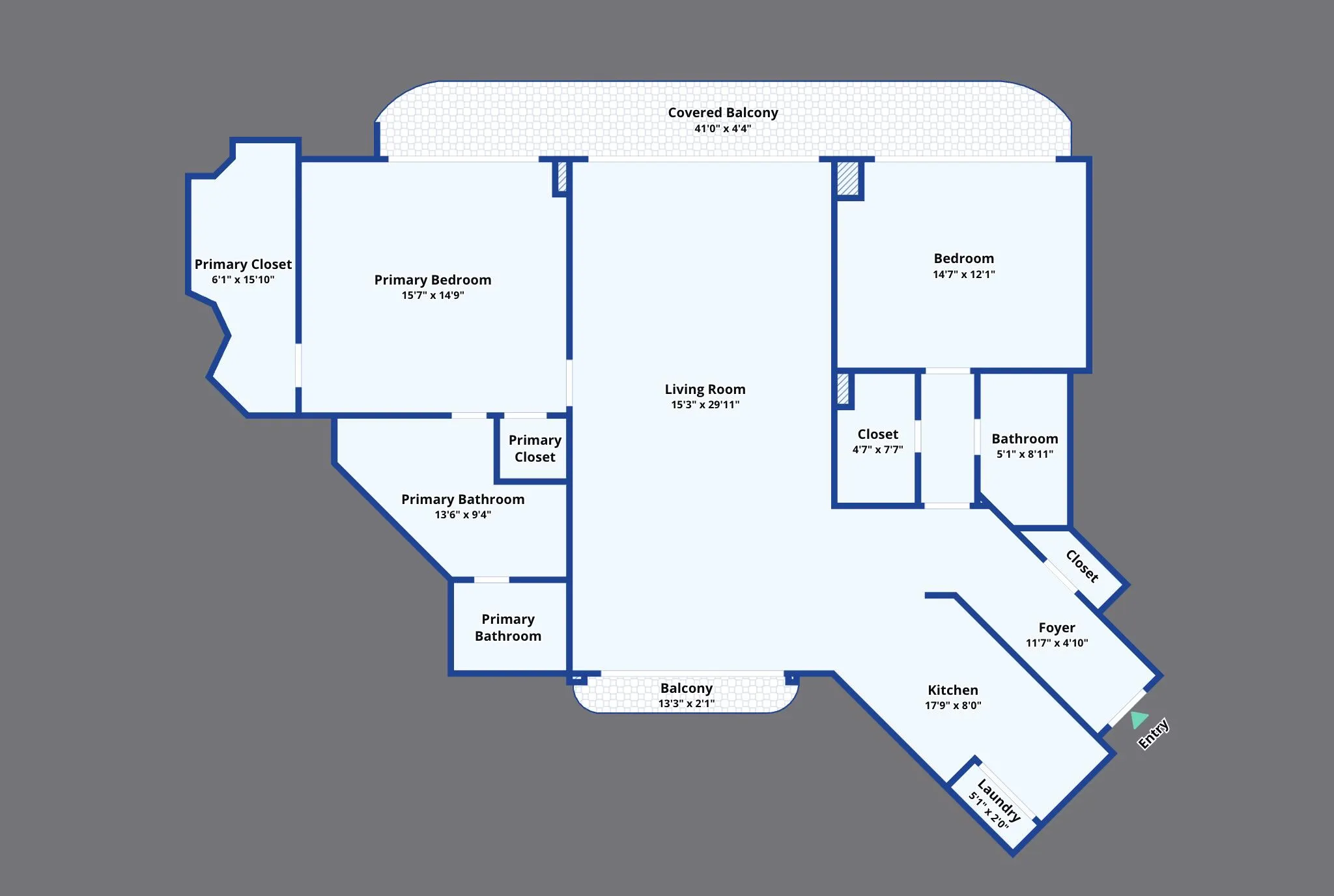 Floor plan illustrates Tiara 15C's two-bedroom, two-bath layout, main living spaces and balcony locations.