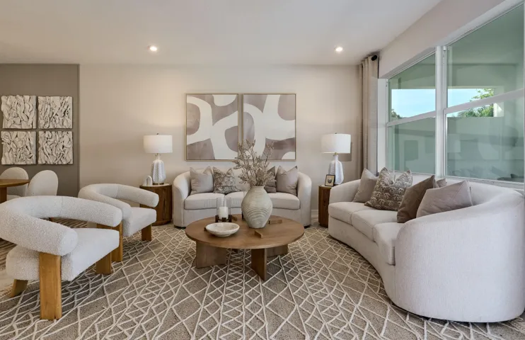 Stock photos represent builder's floorplan