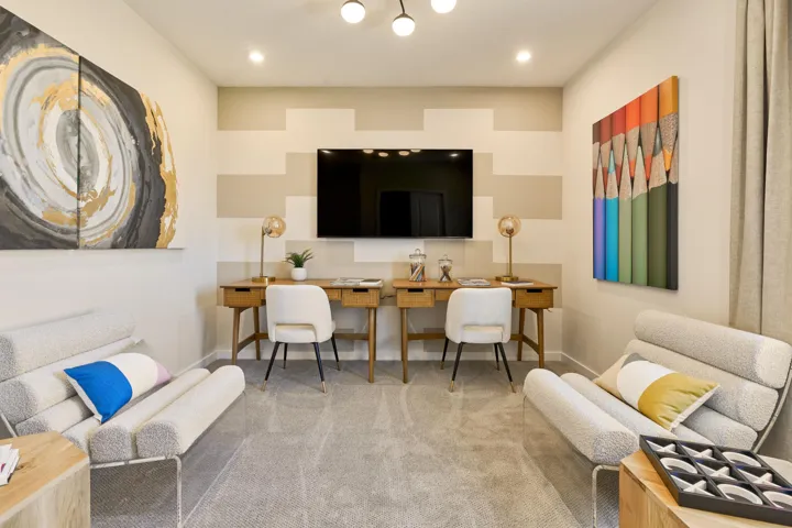 Stock photos represent builder's floorplan