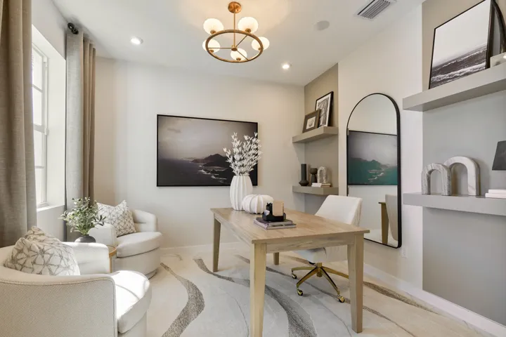 Stock photos represent builder's floorplan