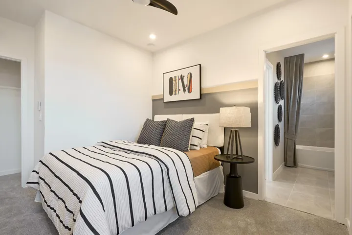 Stock photos represent builder's floorplan