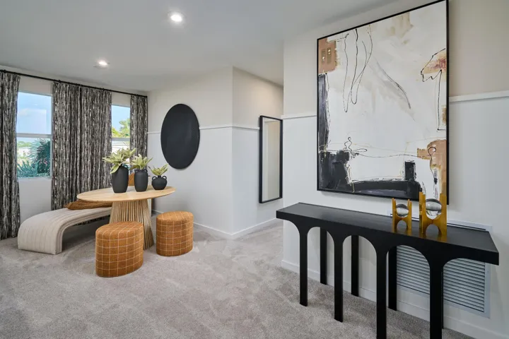 Stock photos represent builder's floorplan