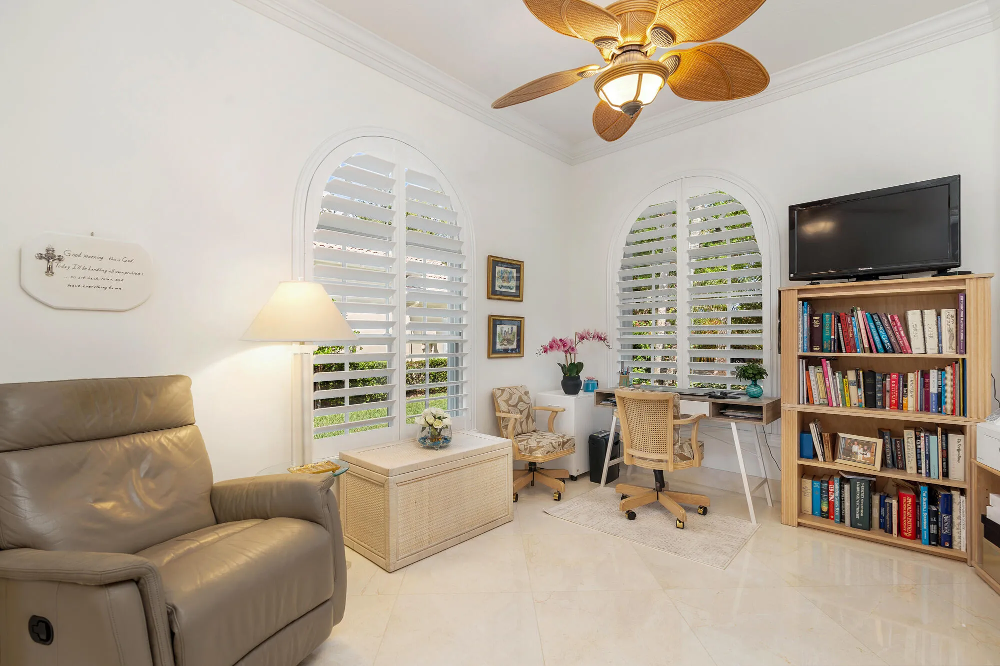 Den or office with double door entry,
