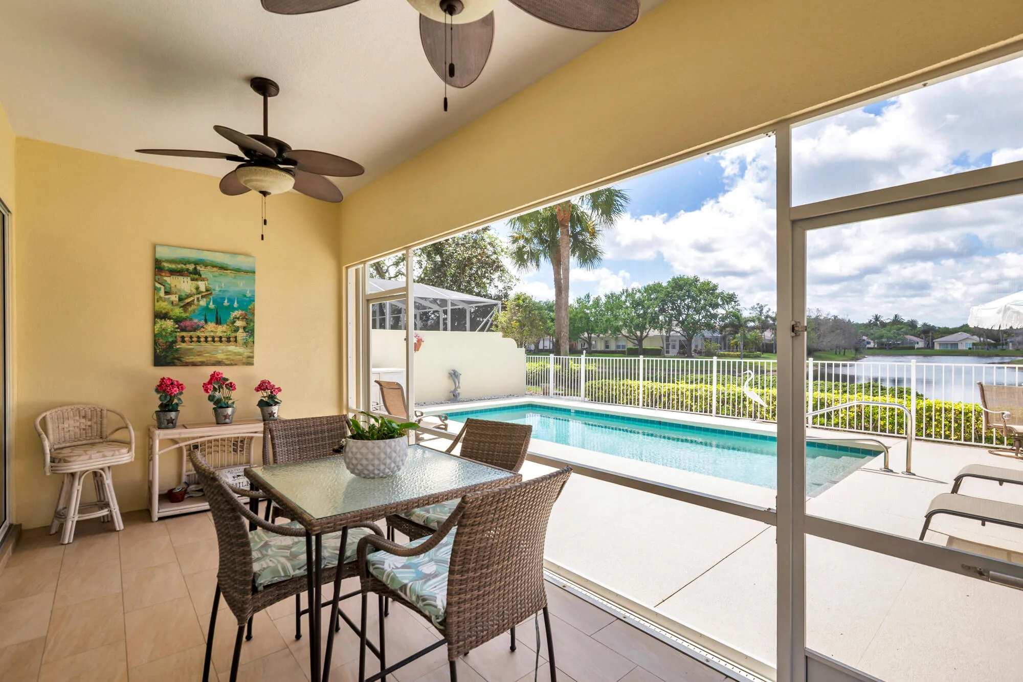 screened in patio overlooking lake