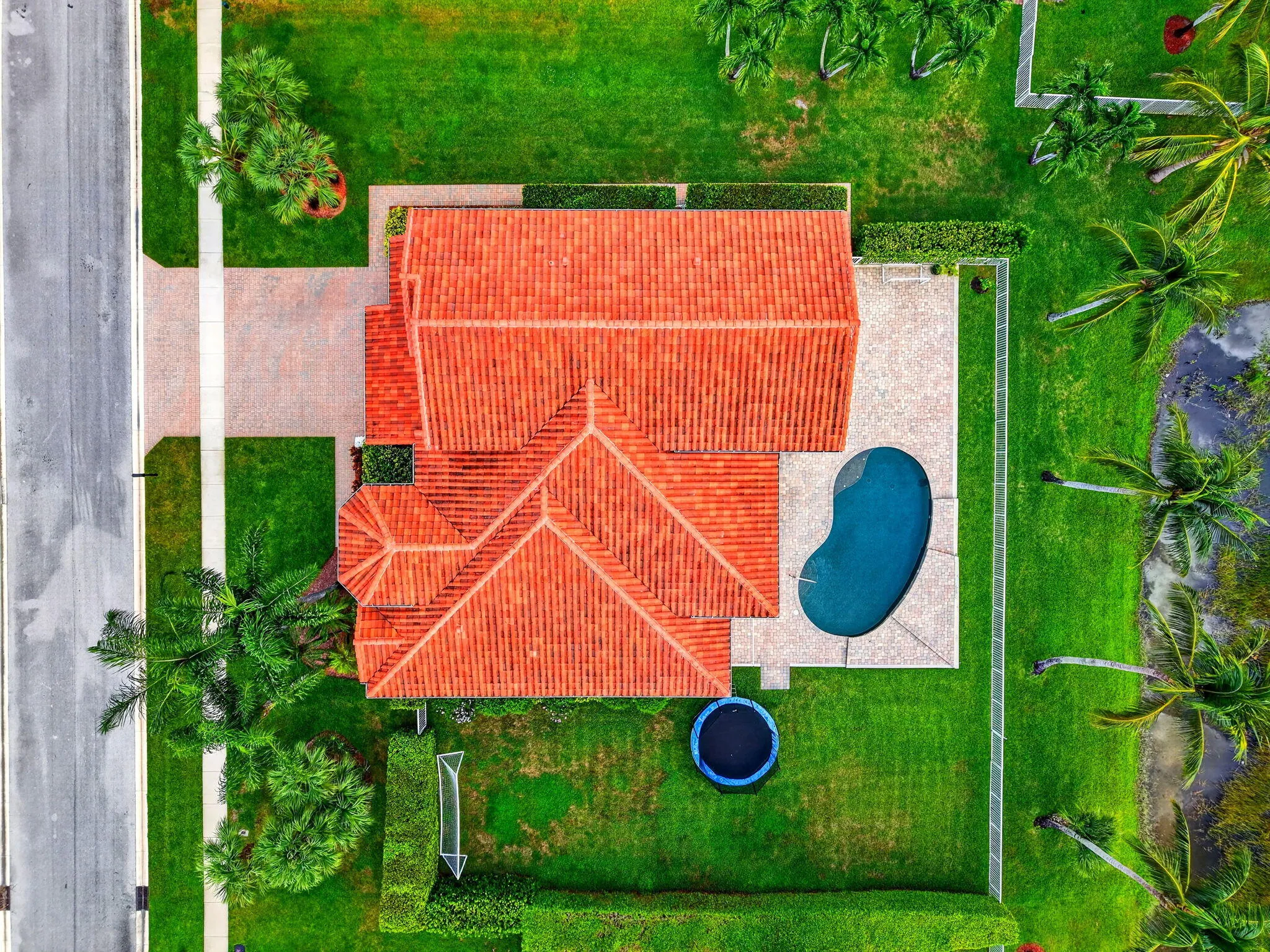 Red tile roof with multiple gables