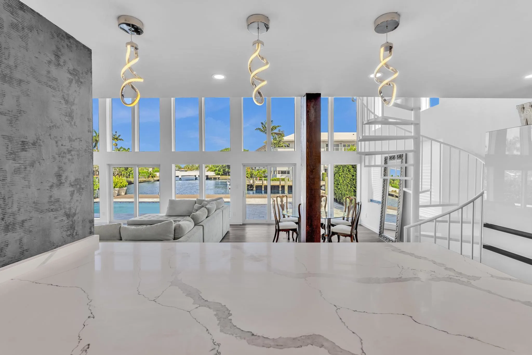 Open Concept Kitchen with marble counter tops