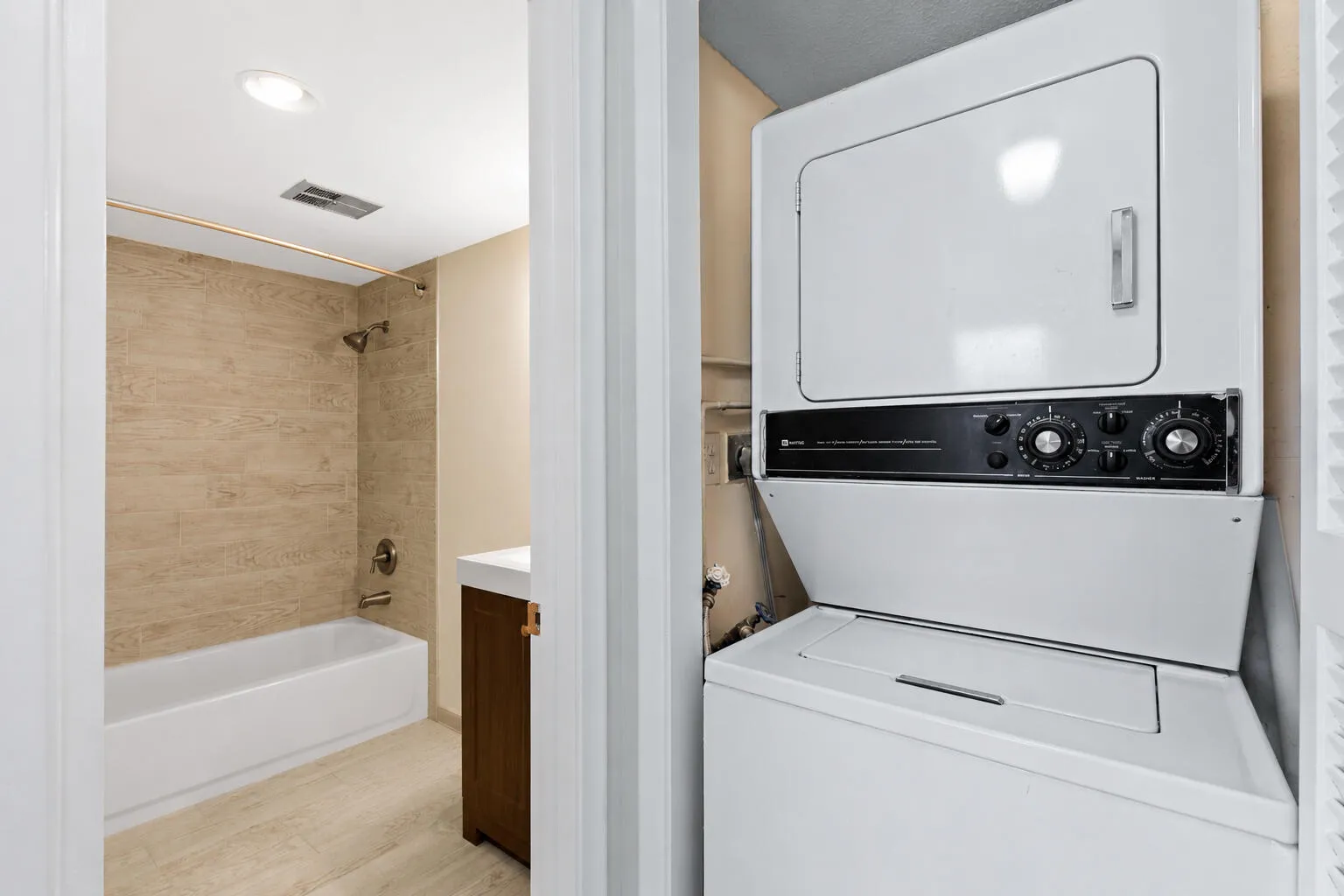 Guest bath and hall laundry closet