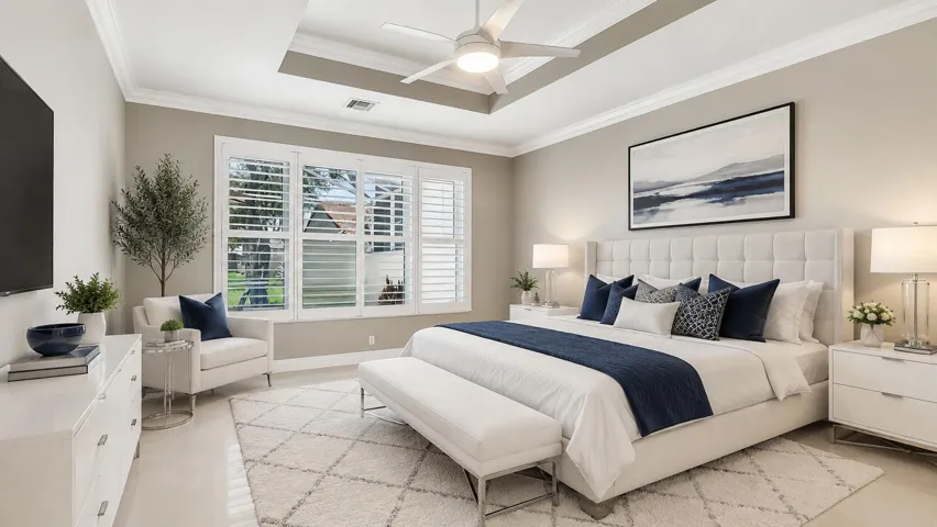 Virtually staged Main Bedroom