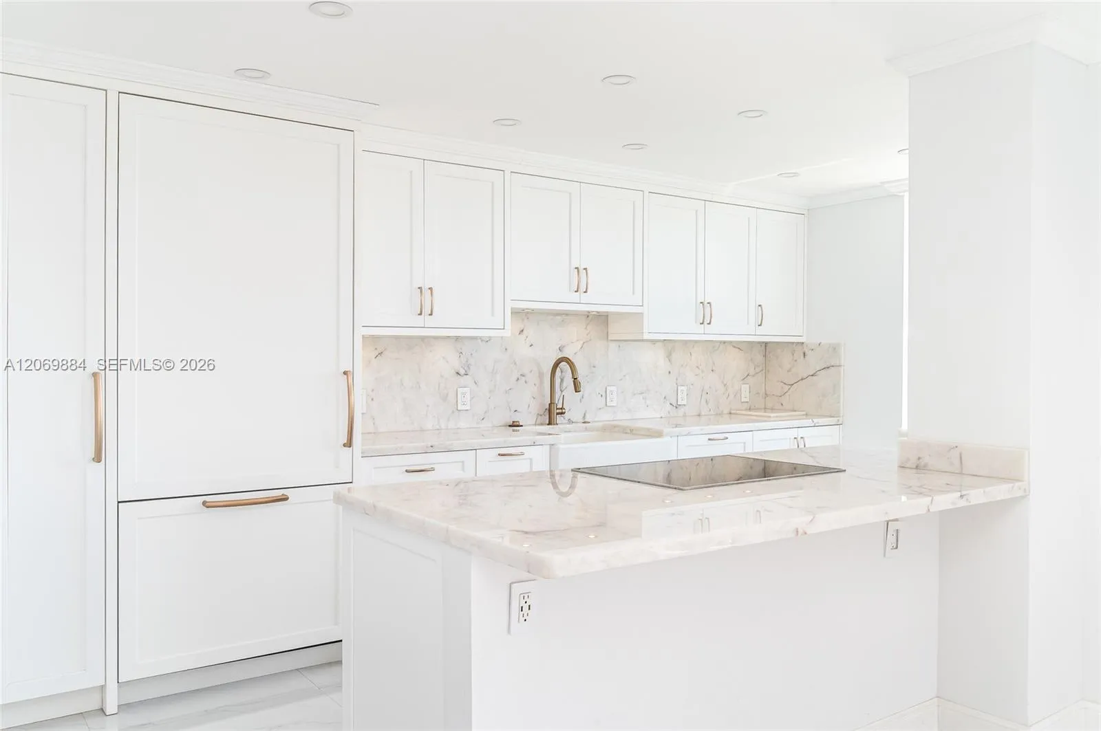 Open concept kitchen with granite countertops