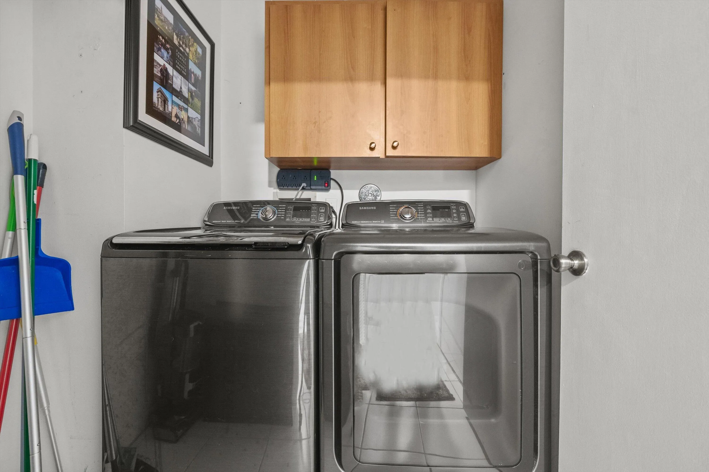 Wood-finish upper cabinetry