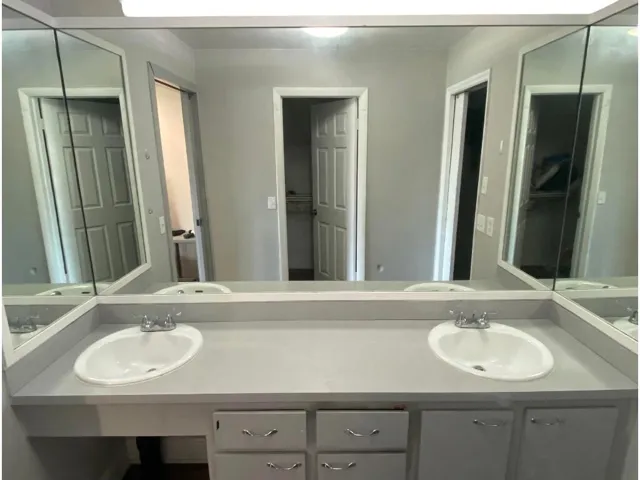 Master bathroom has a dual sink, plenty space to share