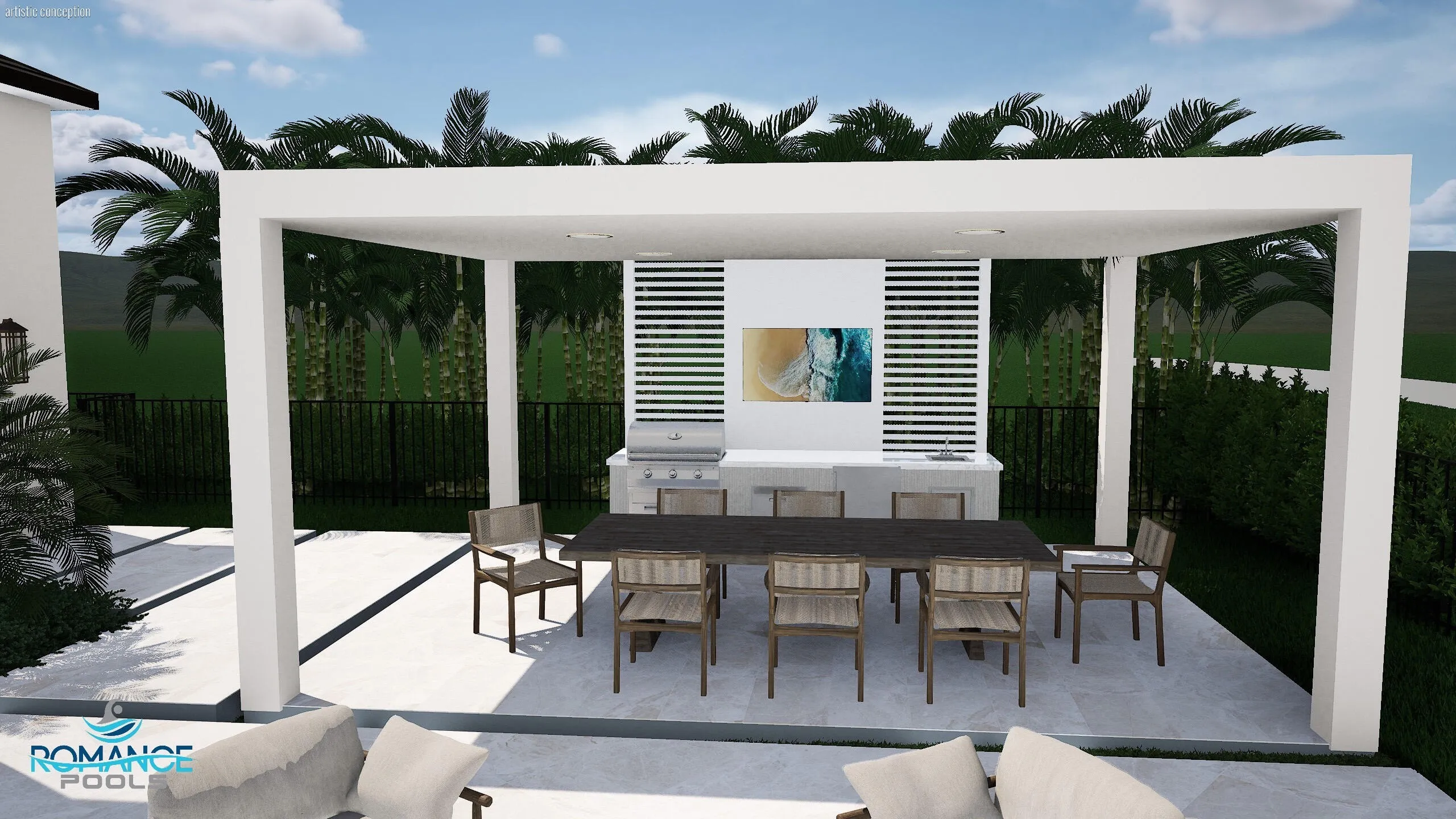 Pergola and BBQ rendering, to be finished September 2026