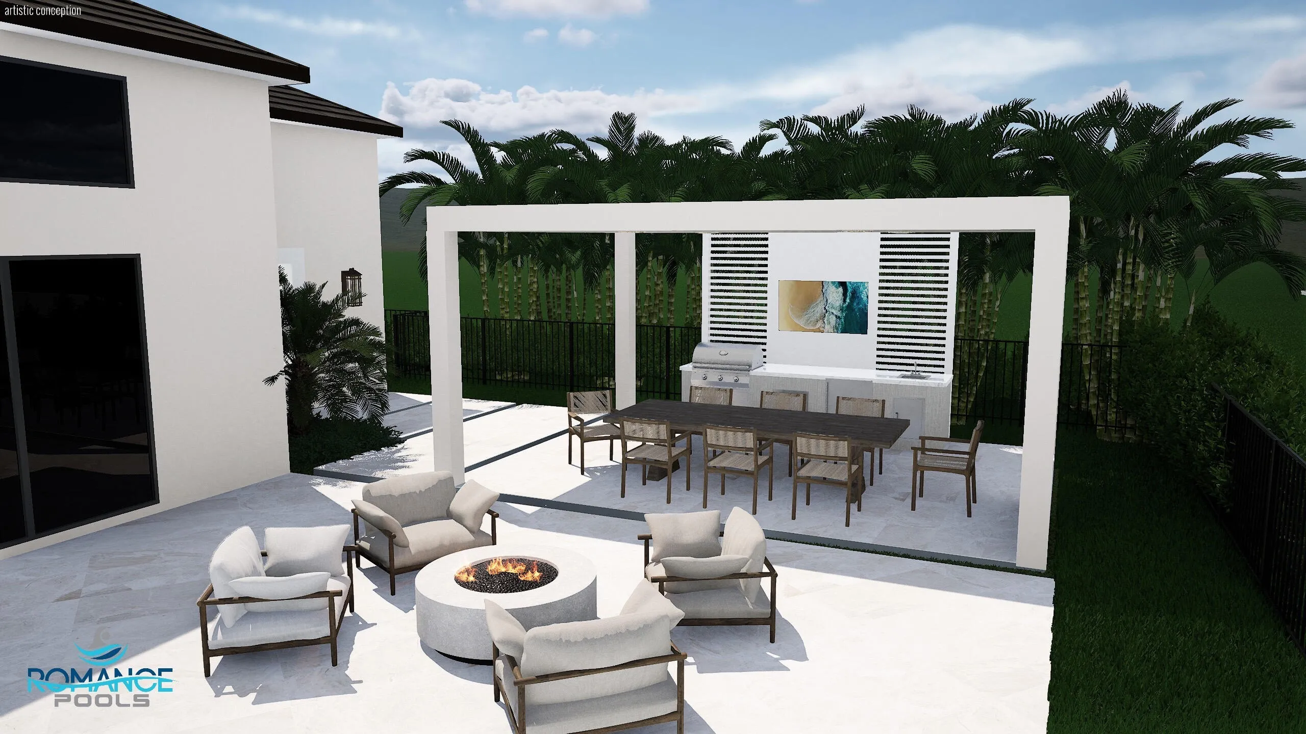 Pergola and BBQ rendering, to be finished September 2026