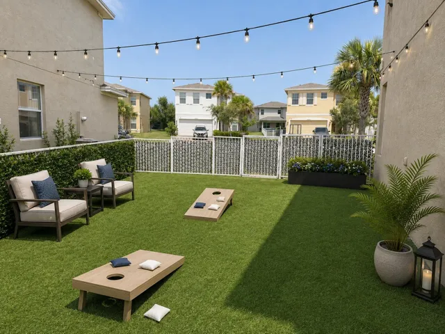 Back/side yard offers artificial turf. NO MAINTENANCE! The fence also has green vining for a more attractive appeal.