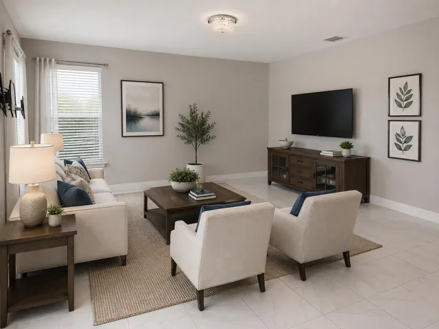 Family room overlooking the kitchen.