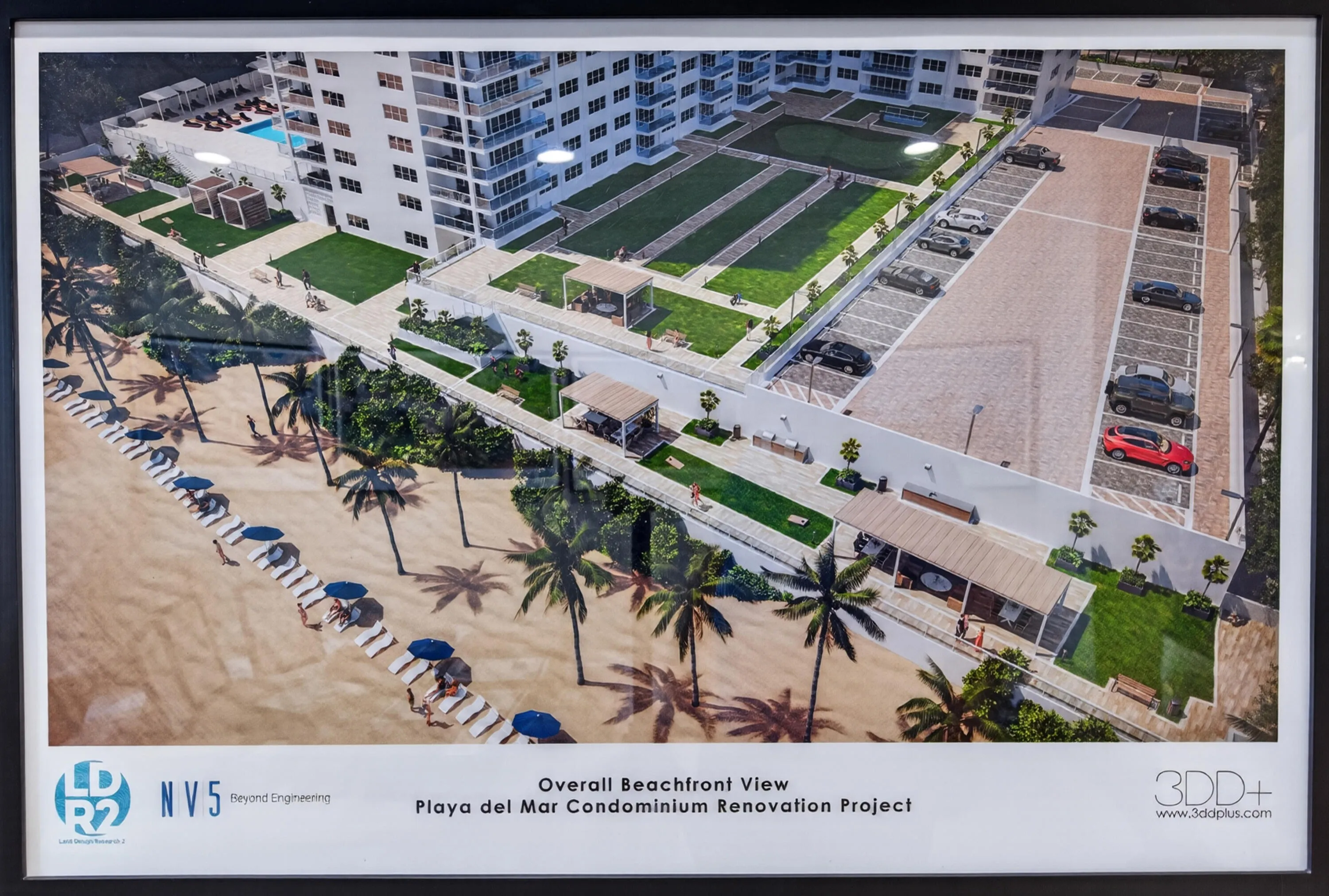 Architectural rendering depicting proposed beachfront and amenity improvements associated with Playa del Mar’s building-wide renovation program. Rendering is conceptual; final design, materials, features and completion schedule are subject to change and association approval.