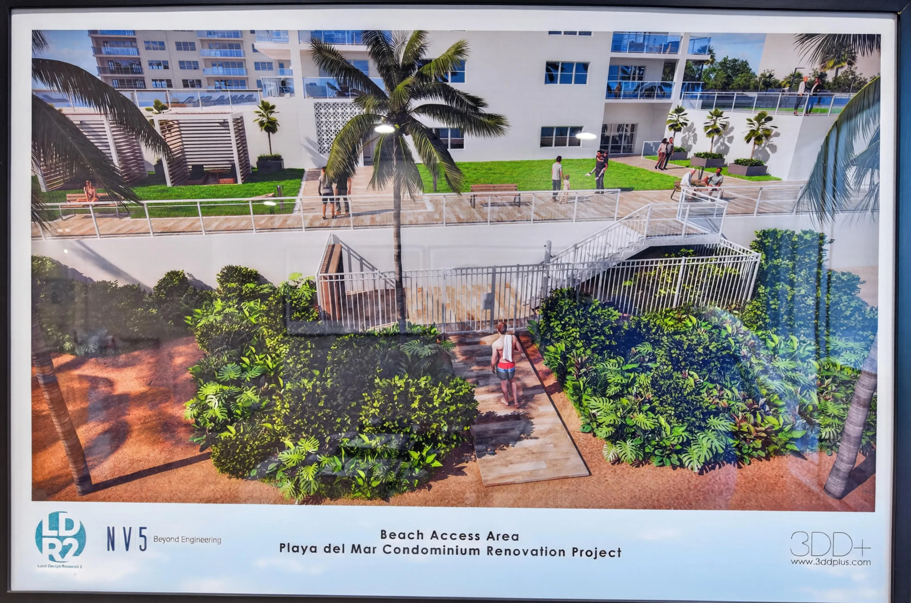 Architectural rendering of the proposed landscaped beach-access area with new walkways, seating and improved connectivity to the ocean.