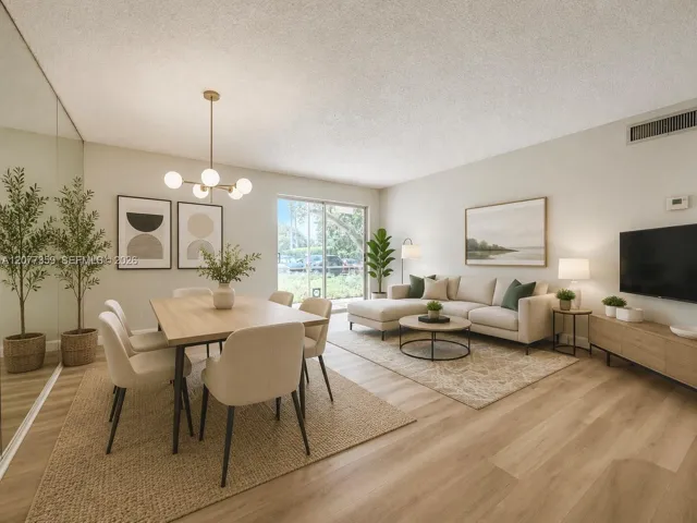 Virtually staged living and dining area
