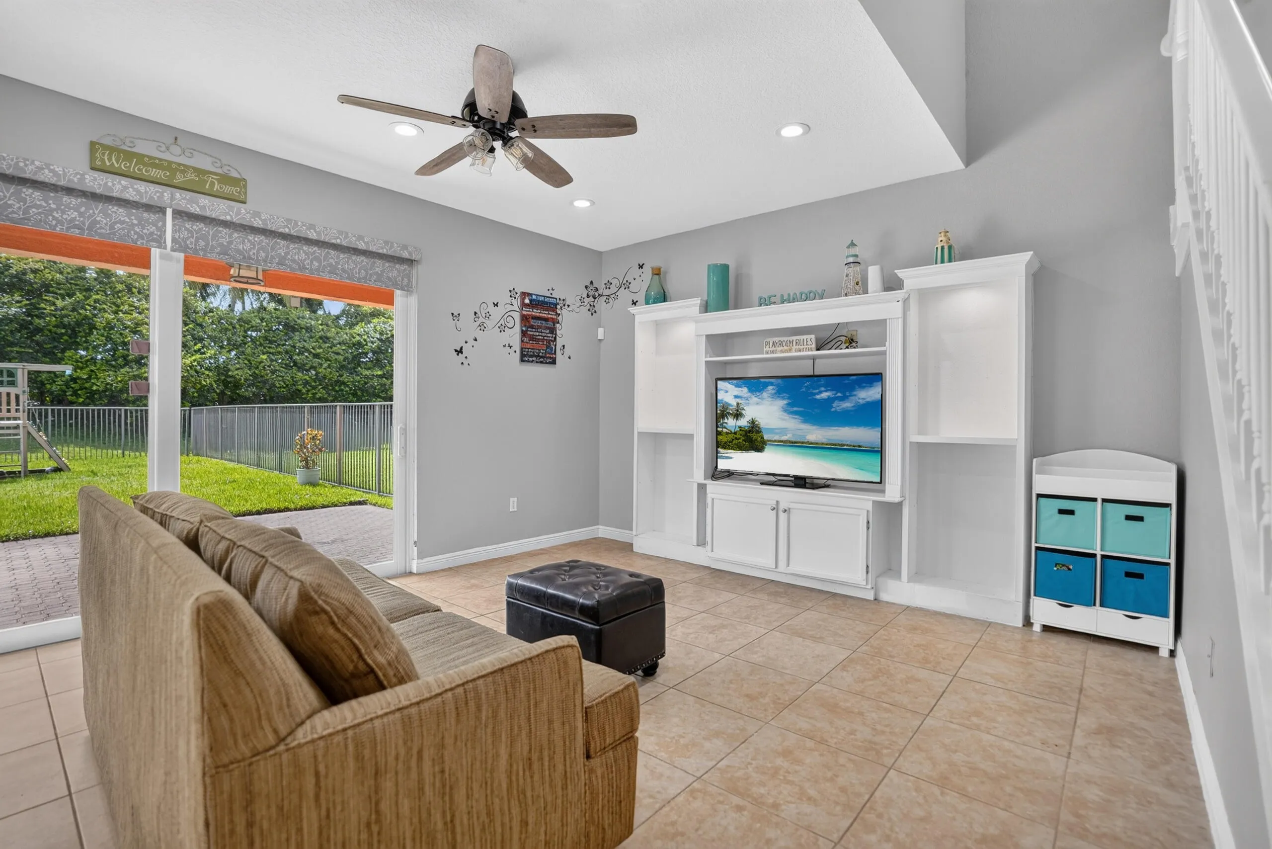 Family room with built in TV unit