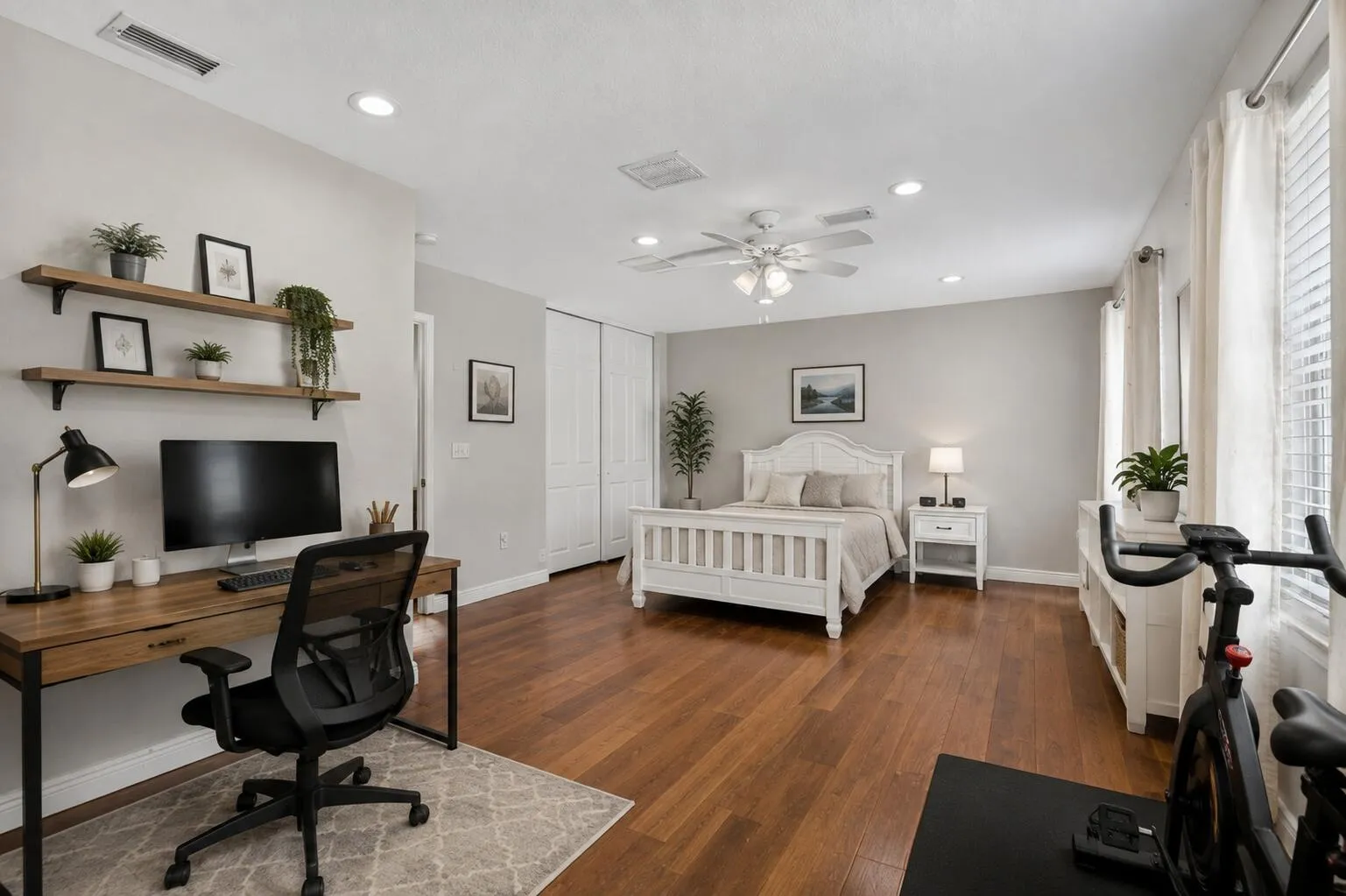 virtually staged oversized bedroom.