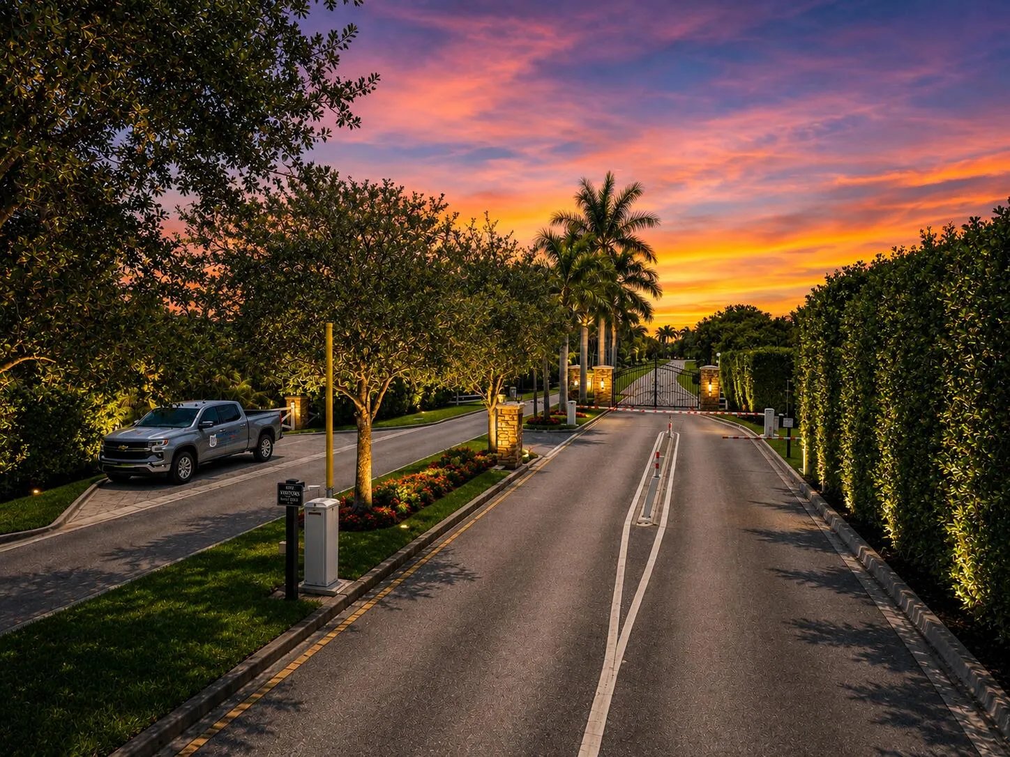 Gated Community Entrance with Security Patrol