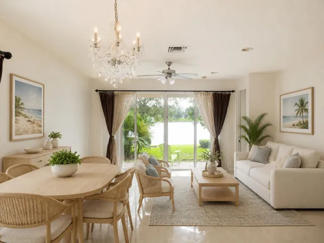 Bright Coastal Living-Dining Room with L