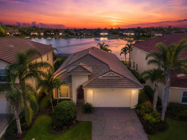 Front of home with lake view
