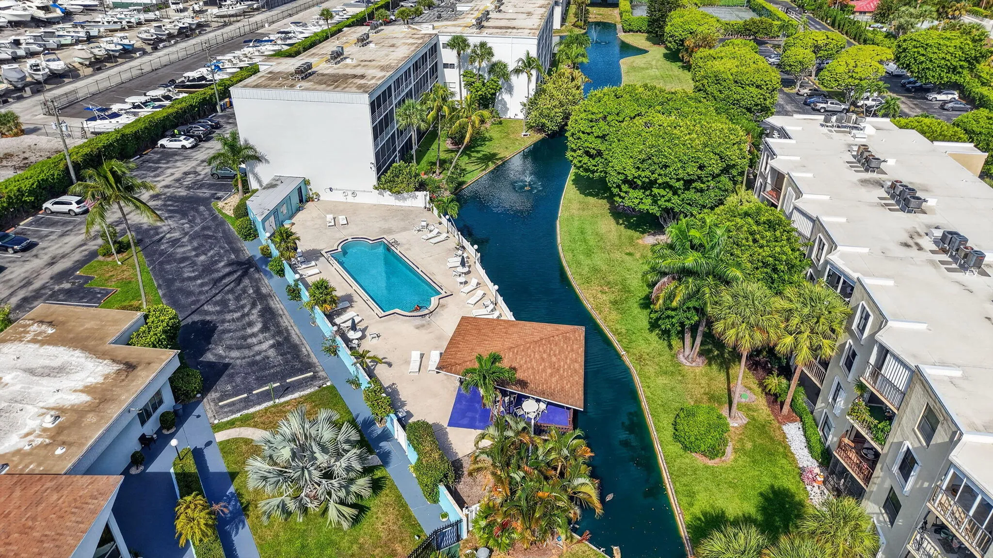 Aerial community pool clubhouse