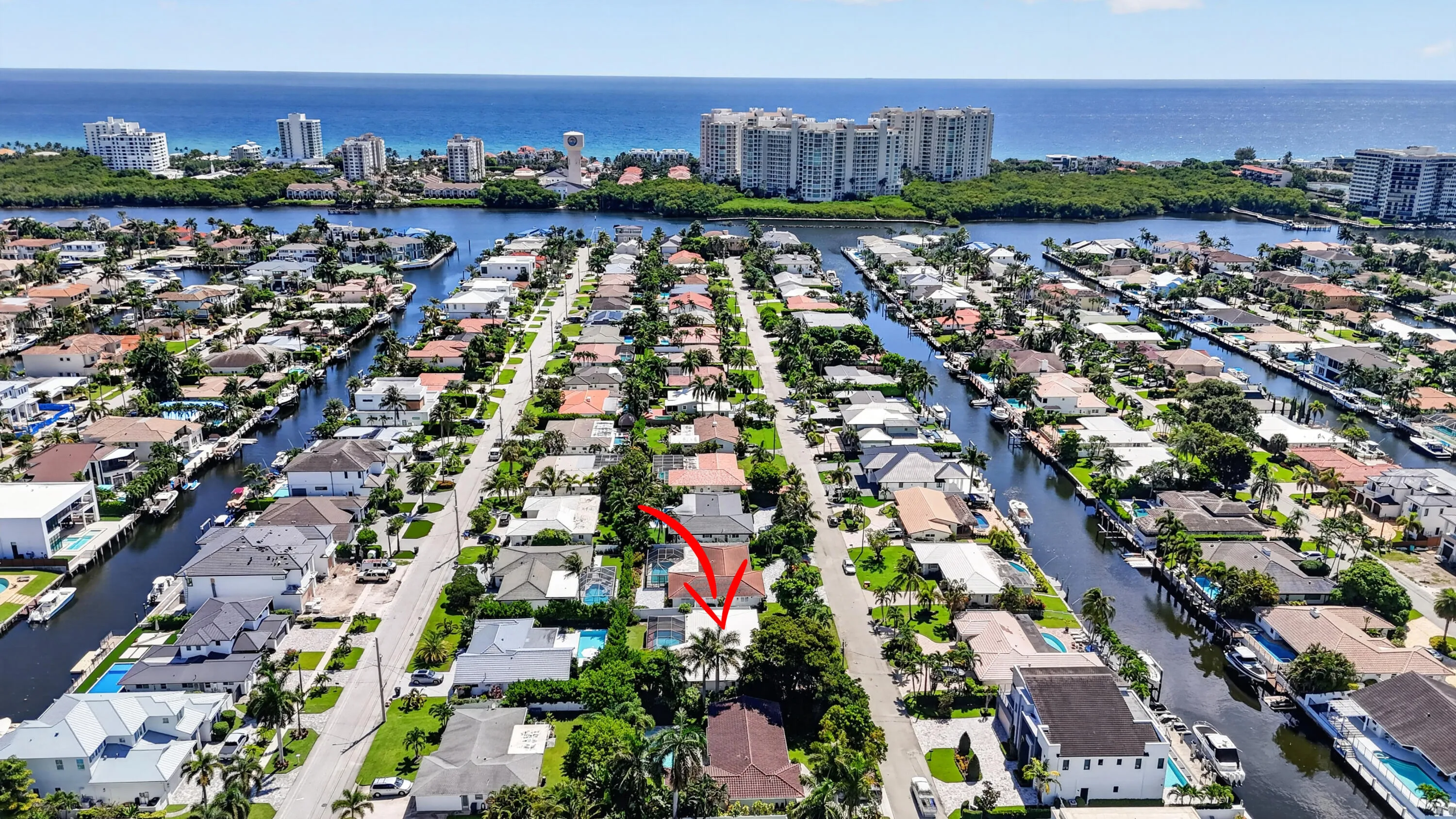 Aerial view of the house and the neighborhoo