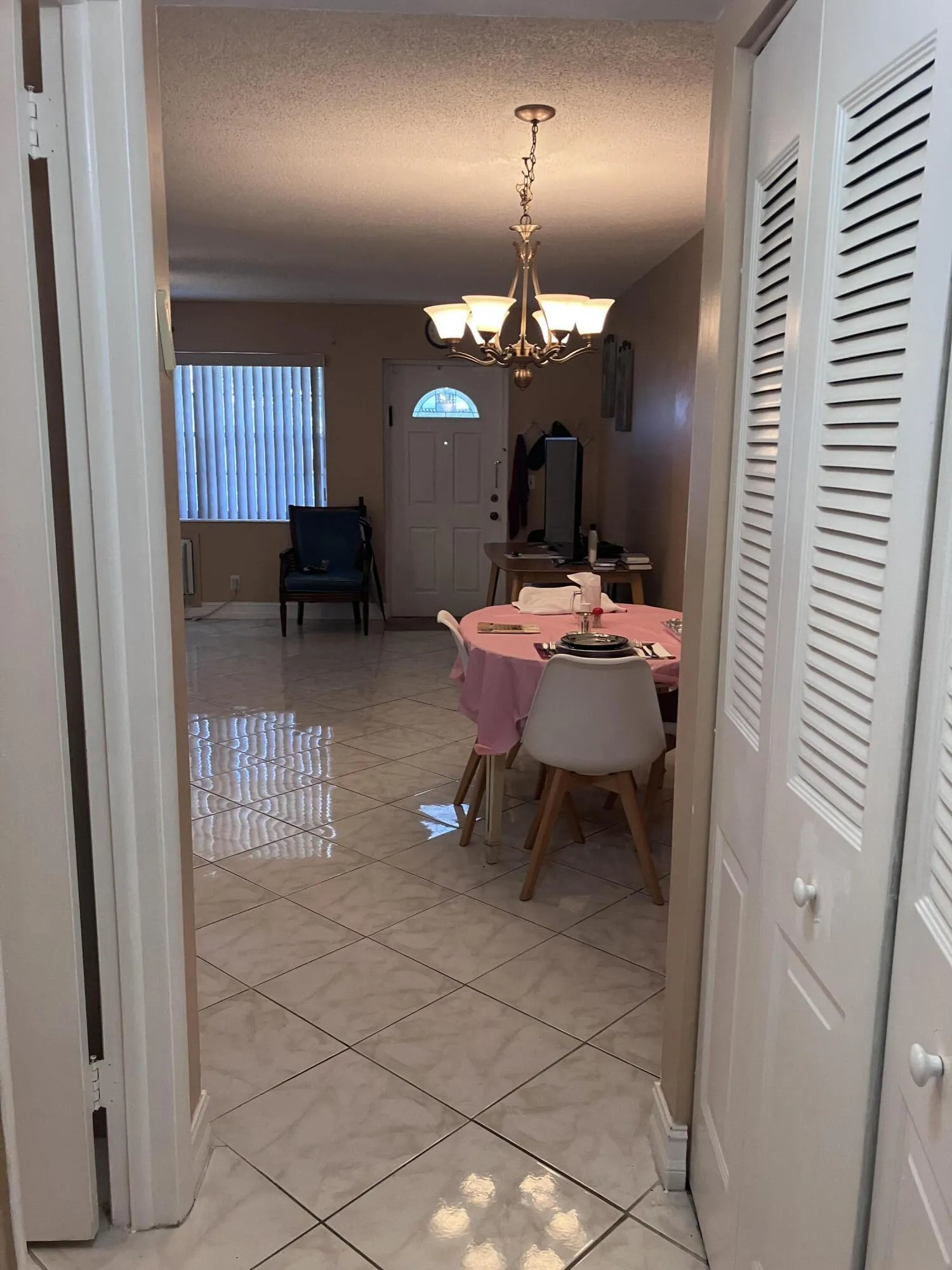 view from bedroom to dining room
