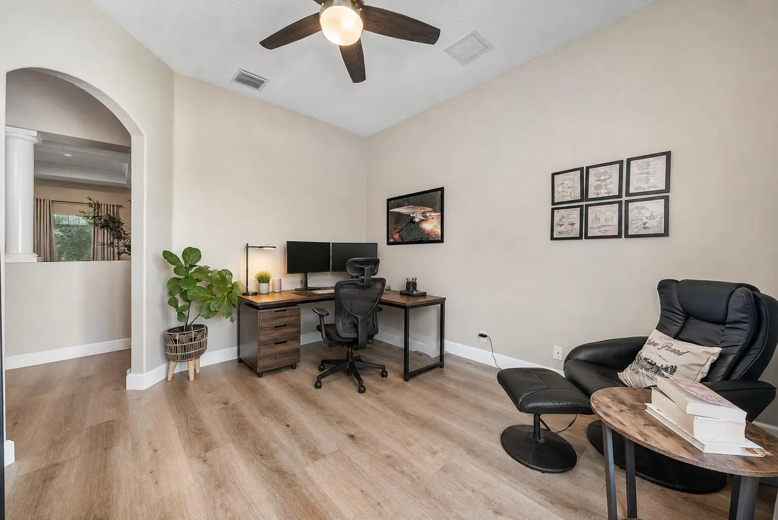 virtually staged office/den