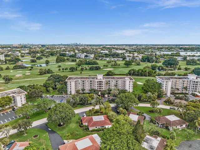 Ariel of building overlooking golf course