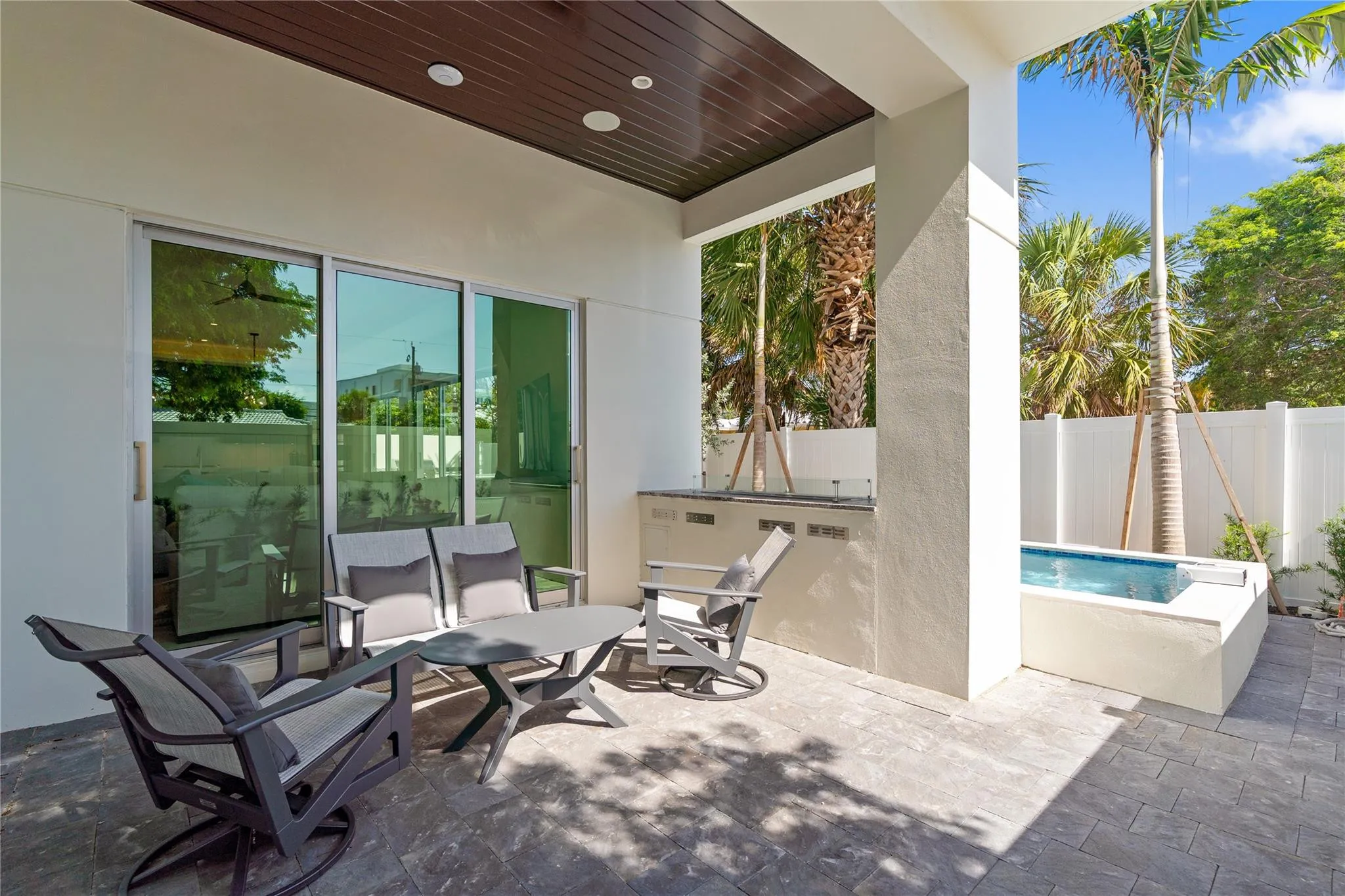Patio Featuring Private Plunge Pool, Gas Fireplace, Outdoor Kitchen, and more!