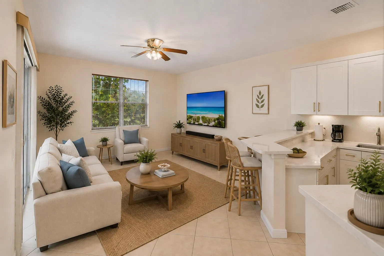 Virtually staged family room